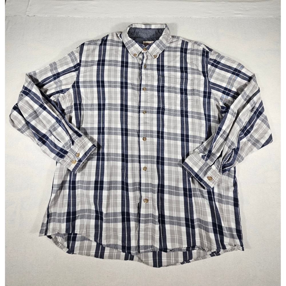 Wrangler Authentics Mens XL‎ Plaid Button Down Shirt Navy Grey Cotton HXP2HLX